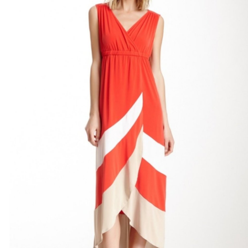 SANDRA DARREN Orange Stripe Hi-Lo Dress - Size 12